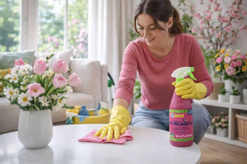 woman cleaning a table